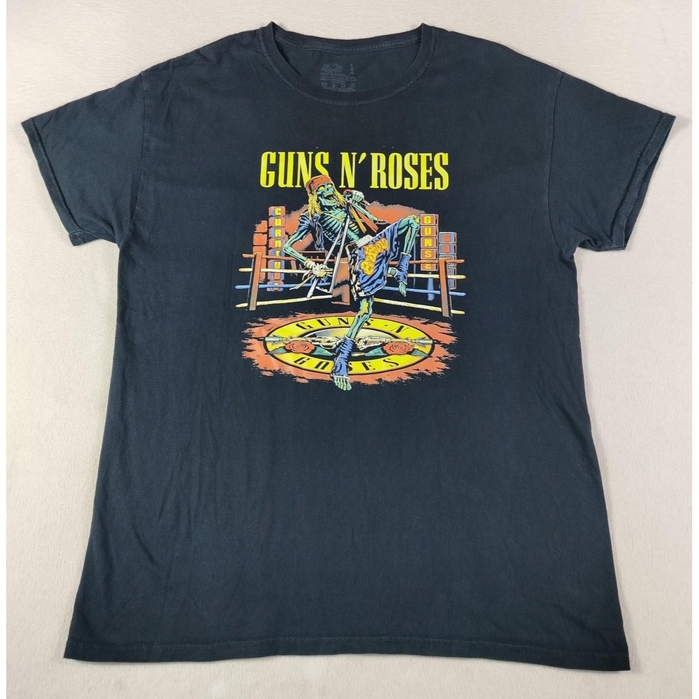 Guns N' Roses Shirt Mens Large Black Skeleton Boxer Graphic Band Tee Rock Grunge
